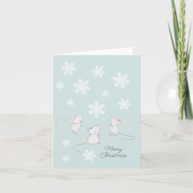 Cartes Pour Fêtes Annuelles Souris Snowflake Turquoise Bleu Joyeux Noël mignon (Devant)