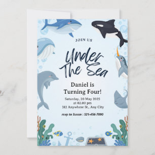 Cartes Pour Fêtes Annuelles Sous la mer Dauphin Requin Baleines Anniversaire
