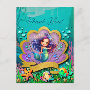 Cartes Pour Fêtes Annuelles Sous le Merci d'anniversaire Sea & Mermaid !