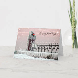 Cartes Pour Fêtes Annuelles South Haven Michigan Phare d'hiver enneigé