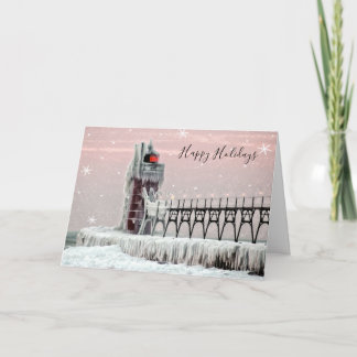 Cartes Pour Fêtes Annuelles South Haven Michigan Phare d'hiver enneigé