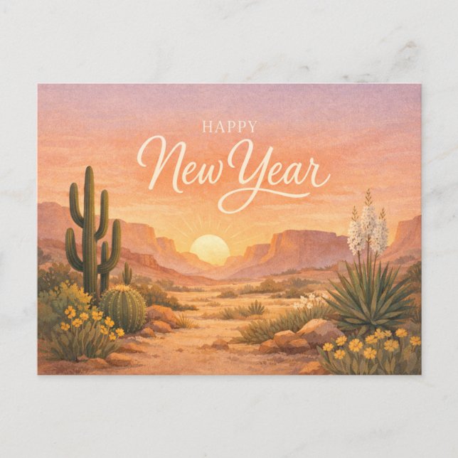 Cartes Pour Fêtes Annuelles Southwest Desert Sunrise New Year (Devant)