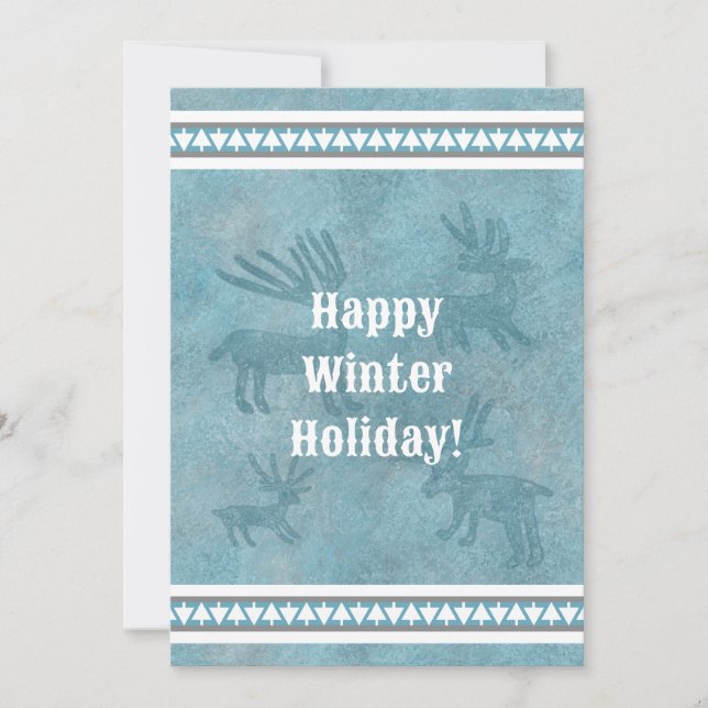 Cartes Pour Fêtes Annuelles Southwest Winter Deer Blue Flat Holiday Salutation (Devant)