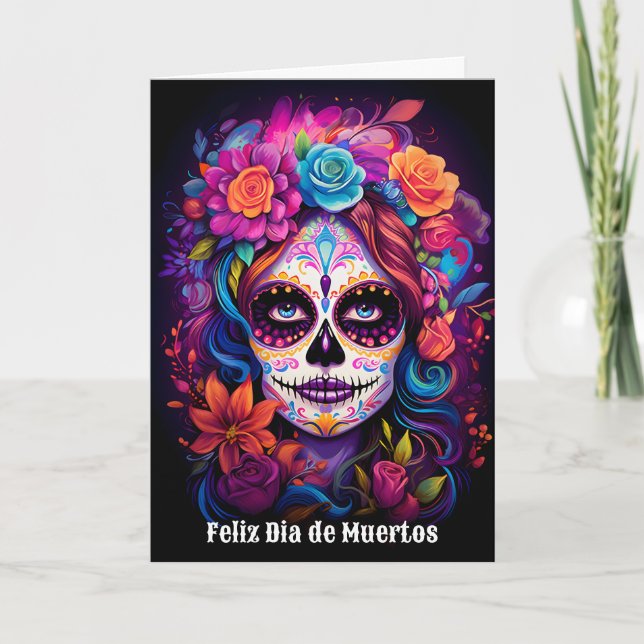 Cartes Pour Fêtes Annuelles 🌹 Souvenir vibrant : Lady Catrina en fleurs 🌹 (Devant)