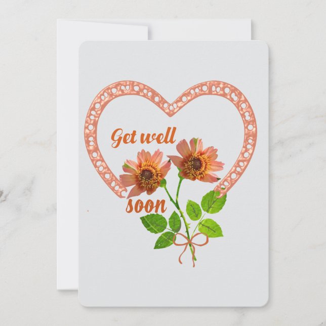 Cartes Pour Fêtes Annuelles Soyez bien Bientôt Orange fleurs & Coeur (Devant)