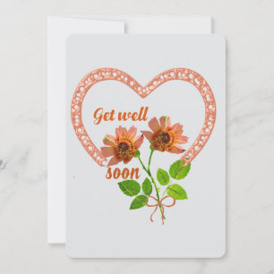 Cartes Pour Fêtes Annuelles Soyez bien Bientôt Orange fleurs & Coeur