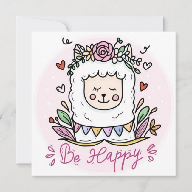 Cartes Pour Fêtes Annuelles Soyez heureux Llama (Devant)