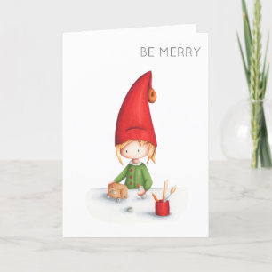 Cartes Pour Fêtes Annuelles Soyez Joyeux Minimaliste Elf faire des jouets illu