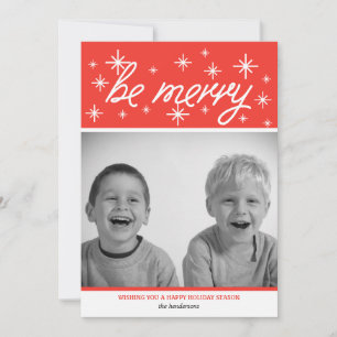 Cartes Pour Fêtes Annuelles Soyez joyeux typographie I Red and White Snowflake