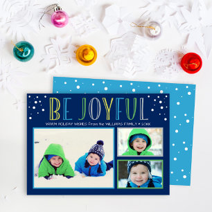 Cartes Pour Fêtes Annuelles Soyez Joyful Modern Navy Blue Photo Collage