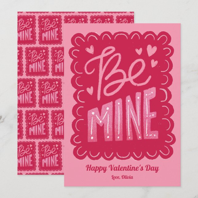 Cartes Pour Fêtes Annuelles Soyez le mien rose Valentine (Devant / Derrière)