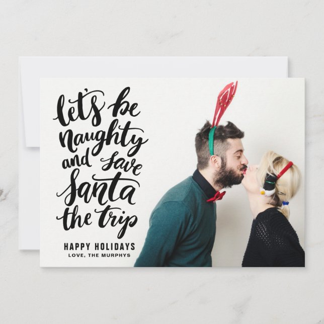 Cartes Pour Fêtes Annuelles Soyons Naughty Black Hand Lettered Funny Holiday (Devant)