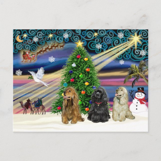 Cartes Pour Fêtes Annuelles Spaniels Cocker Magic de Noël (trois) (Devant)