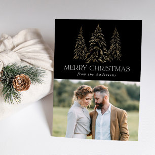 Cartes Pour Fêtes Annuelles Sparkling Winter Pine Black Merry Christmas
