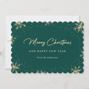 Cartes Pour Fêtes Annuelles Sparkt Snowflakes Vert et Or