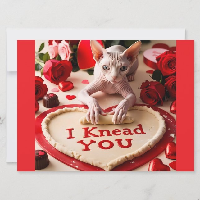 Cartes Pour Fêtes Annuelles Sphynx Cat I Knead You Happy Valentine Card (Devant)