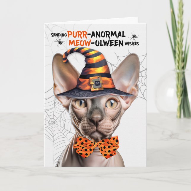 Cartes Pour Fêtes Annuelles Sphynx Cat PURRanormal MEOWolween (Devant)