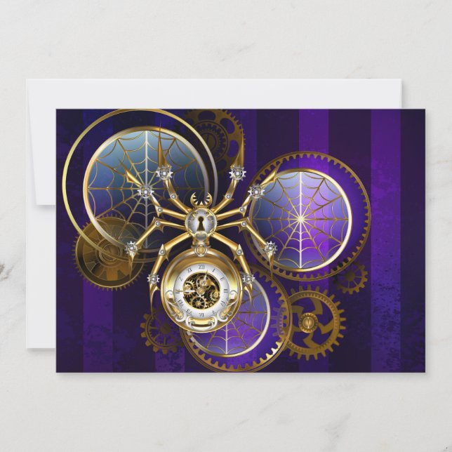 Cartes Pour Fêtes Annuelles Spider Steampunk sur Arrière - plan pourpre (Devant)