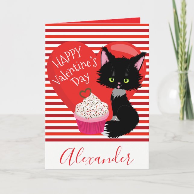 Cartes Pour Fêtes Annuelles Splendid Cat Red and White Stripes Saint-Valentin (Devant)