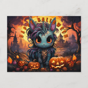 Cartes Pour Fêtes Annuelles Spoky Halloween Unicorn dans le patch Citrouille