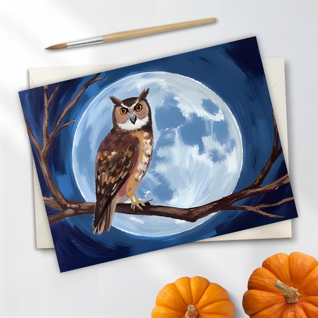 Cartes Pour Fêtes Annuelles Spooky Owl Full Moon Halloween (Créateur téléchargé)
