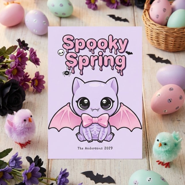Cartes Pour Fêtes Annuelles Spooky Spring Pastel Goth Bat Lavender Pink (Spooky Spring Pastel Goth Bat Lavender Pink Holiday Card)
