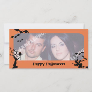 Cartes Pour Fêtes Annuelles Spooky Tree, Bats and Witch Halloween Photo de Car