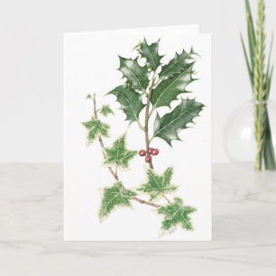Cartes Pour Fêtes Annuelles Spriges Holly et Ivy en aquarelle botanique