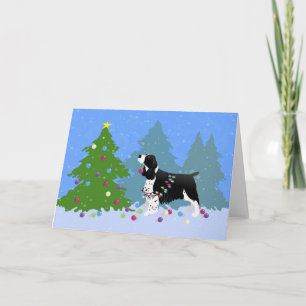 Cartes Pour Fêtes Annuelles Springer spaniel noir décorant l'arbre de Noël