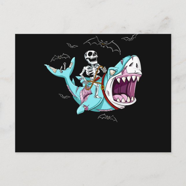 Cartes Pour Fêtes Annuelles Squelette à Vélo Requin Zombie Drôle Cadeau Hallow (Devant)