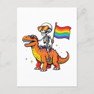 Cartes Pour Fêtes Annuelles Squelette avec dinosaure Lgbtq