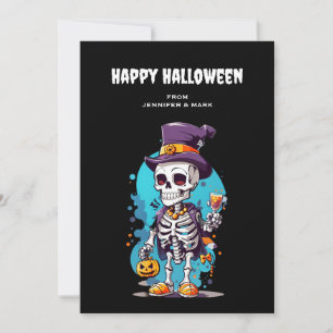 Cartes Pour Fêtes Annuelles Squelette cool dans un Halloween de chapeau haut d