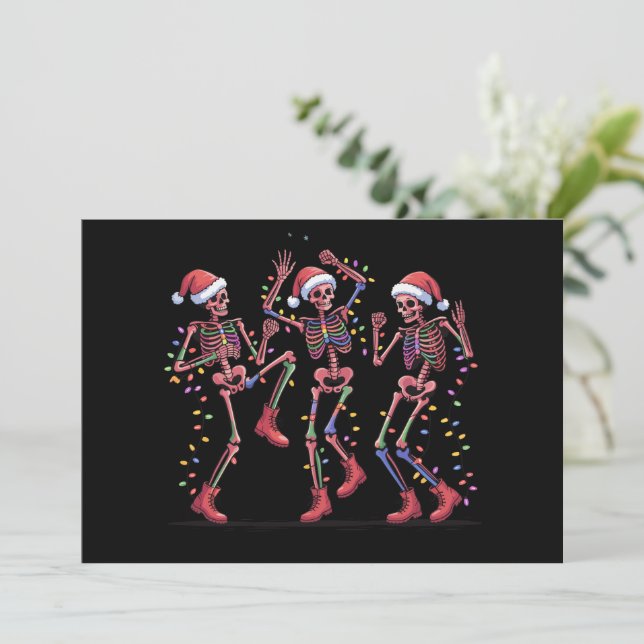 Cartes Pour Fêtes Annuelles Squelette de Noël Squelette dansant Lumières Joyeu (Debout devant)