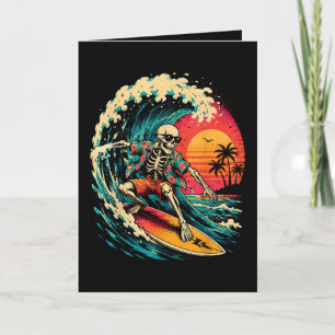 Cartes Pour Fêtes Annuelles Squelette de surf vintage Halloween planche de sur