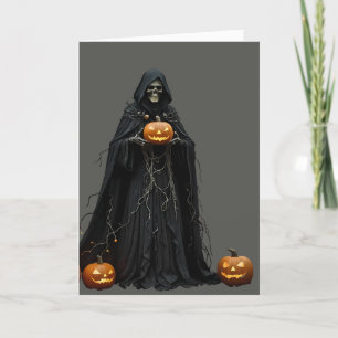 Cartes Pour Fêtes Annuelles Squelette d'Halloween portant une cape noire à cap