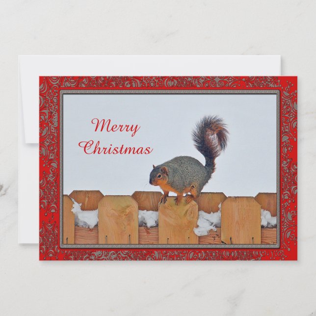 Cartes Pour Fêtes Annuelles Squirel Fence Snow Photo Christmas Flat (Devant)