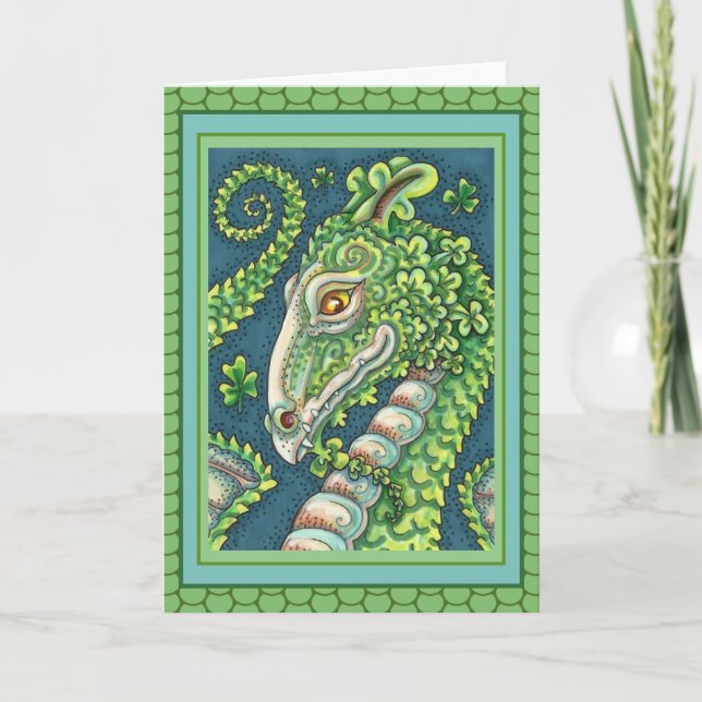 CARTES POUR FÊTES ANNUELLES ST. DRAGON SHAMROCK VERT DE PATRICK, IMAGINAIRE IR (Devant)