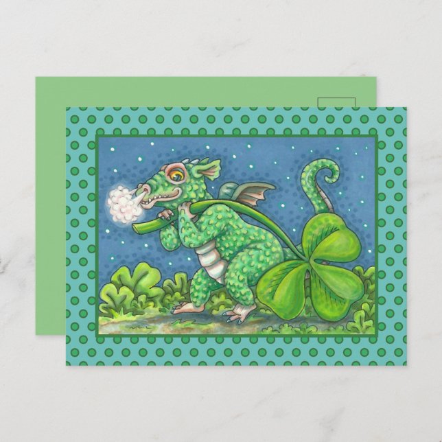 CARTES POUR FÊTES ANNUELLES ST. LE JOUR DE PATRICK PETIT IMAGINAIRE DRAGON IRL (Devant / Derrière)