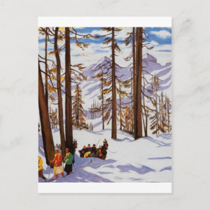 Cartes Pour Fêtes Annuelles St. Moritz Skieurs Vintage Élégance Alpine Art