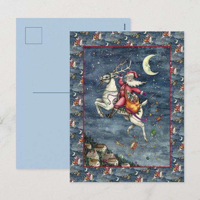 CARTES POUR FÊTES ANNUELLES ST. NICK, RÉINDEUR BLANC VOL, MAGIE DE NOËL (Devant / Derrière)