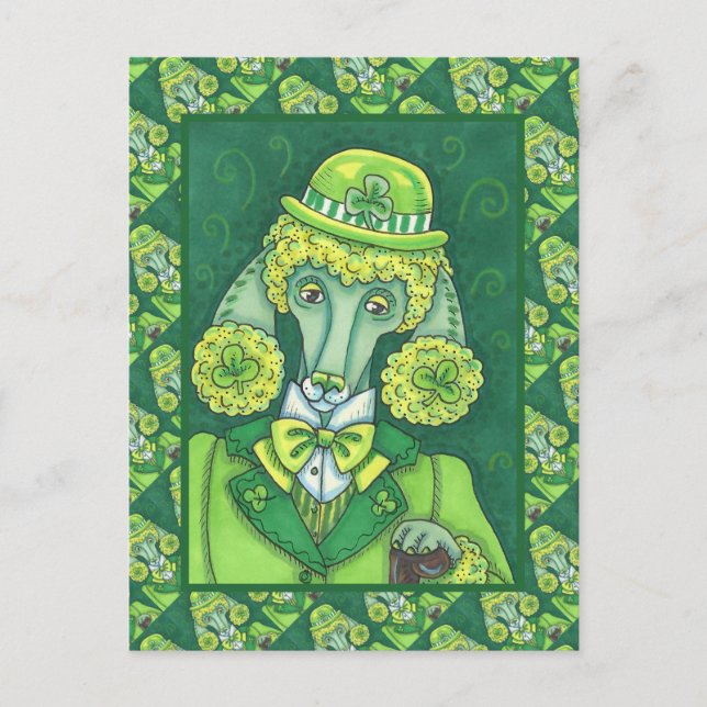 CARTES POUR FÊTES ANNUELLES ST. PADDY'S GREEN FRANÇAIS POODLE IRLANDAIS, CHIEN (Devant)