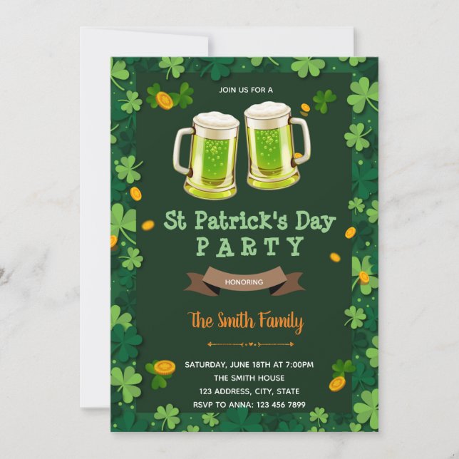 Cartes Pour Fêtes Annuelles St Patrick beer theme (Devant)