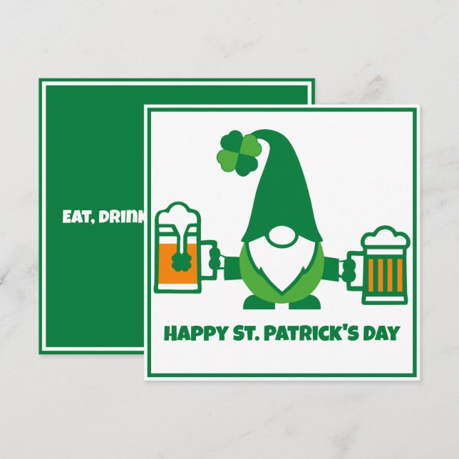 Cartes Pour Fêtes Annuelles St. Patrick’s Day Gnome with Beer Mug (Devant / Derrière)