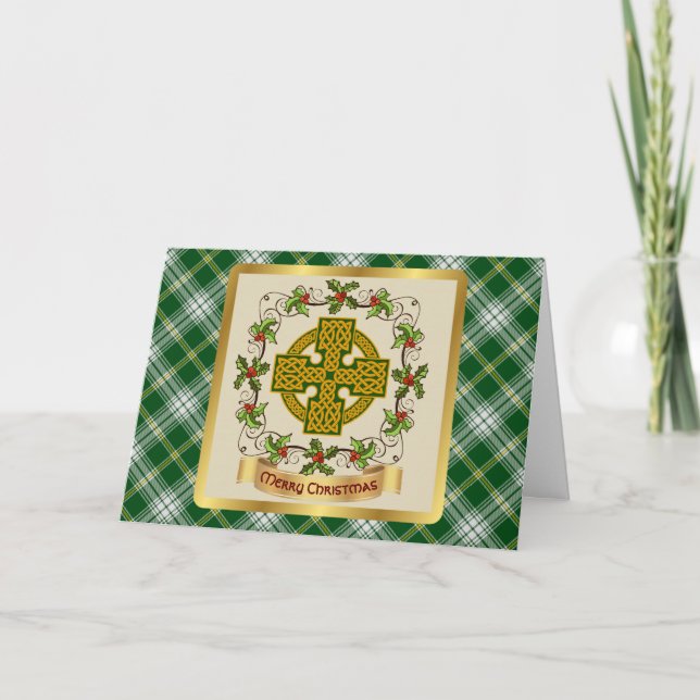 Cartes Pour Fêtes Annuelles St Patrick Tartan avec Croix celtique personnalisé (Devant)