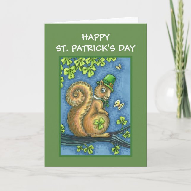 CARTES POUR FÊTES ANNUELLES ST. PATRICKS DAME LEPRECHAUN SQUIRREL, IRLANDAIS C (Devant)