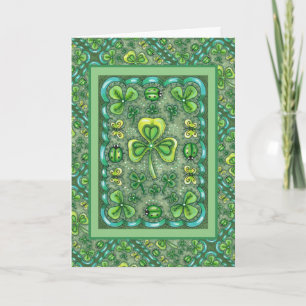 CARTES POUR FÊTES ANNUELLES ST. PATRICK'S DAY FOLK ART SHAMROCKS N'LADYBUGS