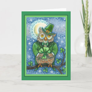 CARTES POUR FÊTES ANNUELLES ST. PATRICK'S DAY OWL, 4 HORLOGE LEPRECHAUN