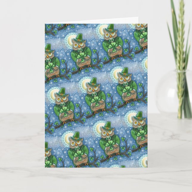 CARTES POUR FÊTES ANNUELLES ST. PATRICK'S DAY OWL, 4 HORLOGE LEPRECHAUN (Devant)