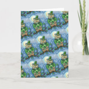 CARTES POUR FÊTES ANNUELLES ST. PATRICK'S DAY OWL, 4 HORLOGE LEPRECHAUN