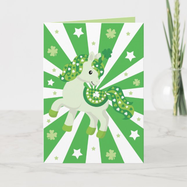 Cartes Pour Fêtes Annuelles St. Patrick's Day shamrock mignon licorne verte (Devant)